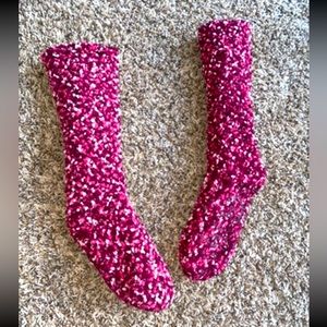 Colorful pink fuzzy socks